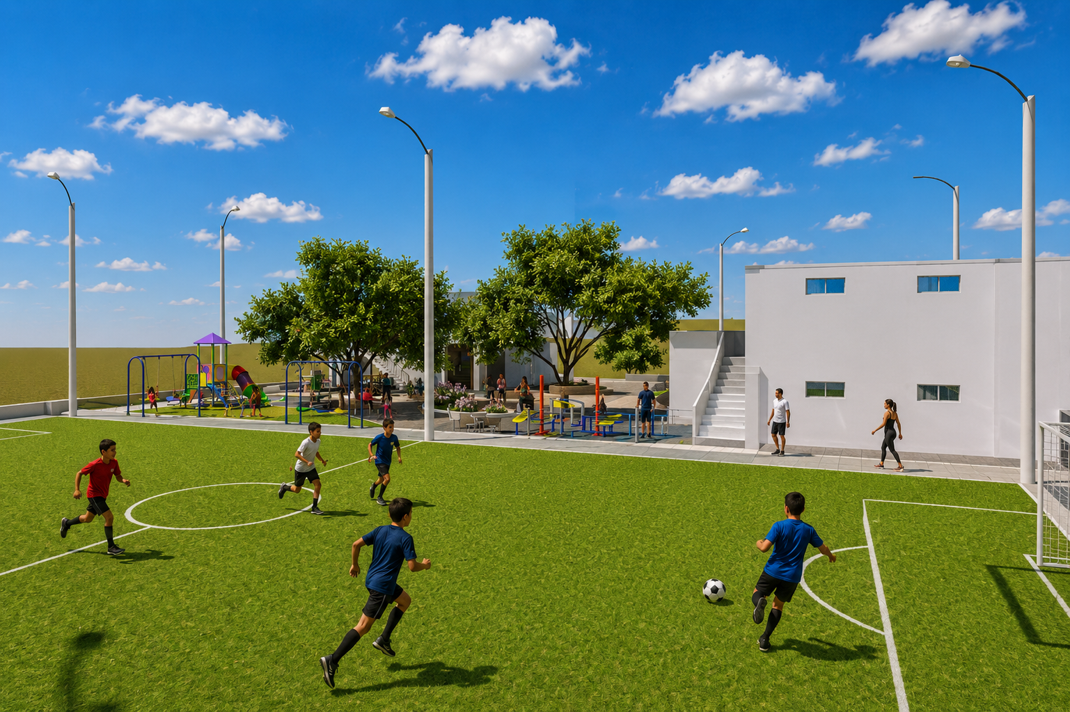 Cancha, juegos y gimnasio del club house en Asia