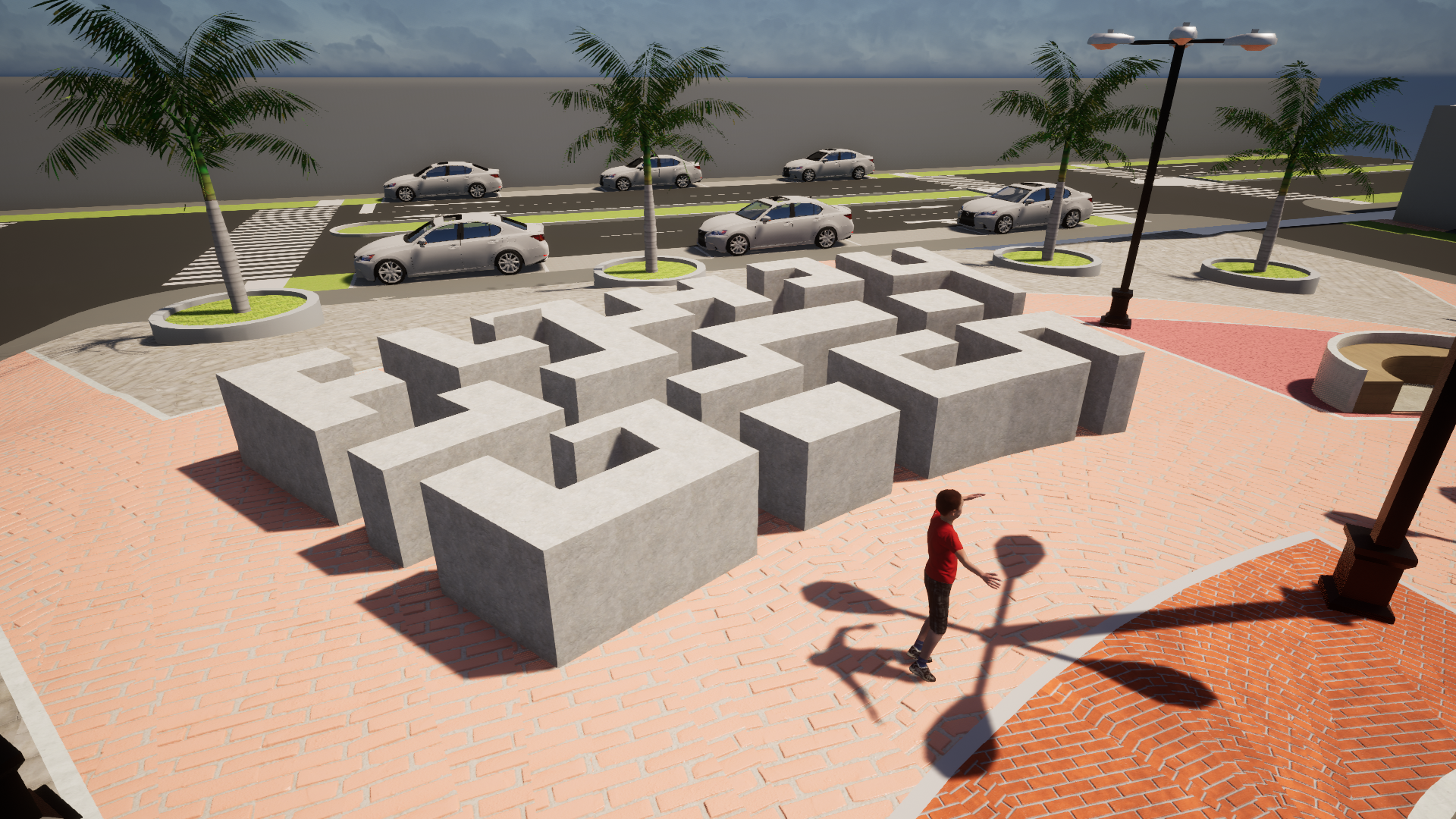Pavimento y letras de Parque El Mirador en Asia